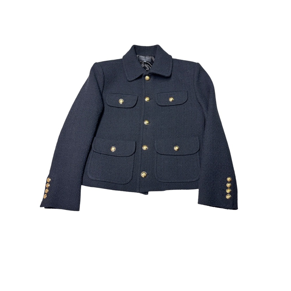 Nili Lotan Black Boucle Jacket Gold Crest Buttons XS Utility Blazer 2609988